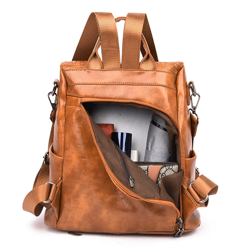 Alligator PU Leather Women Backpack Anti-Theft Large Multifunction Backpack