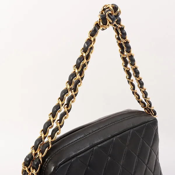 Chanel Around 1995 Made Trun-Lock Logo Charm Chain Bag Black