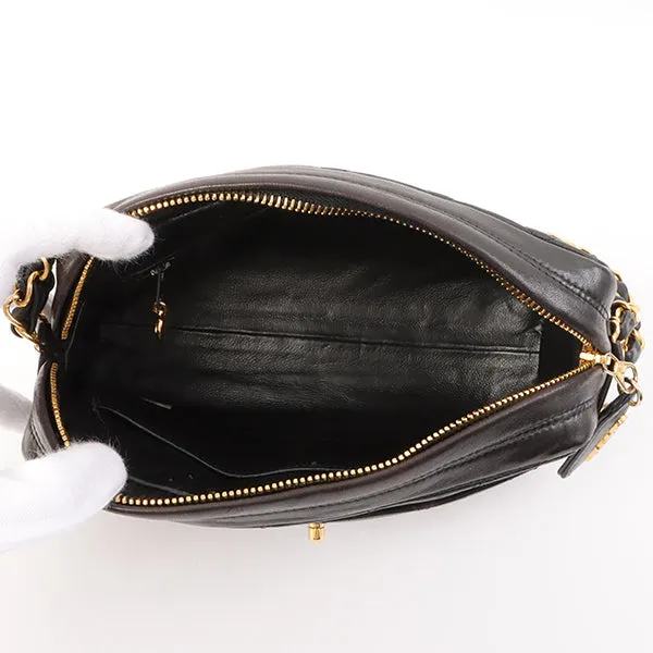 Chanel Around 1995 Made Trun-Lock Logo Charm Chain Bag Black