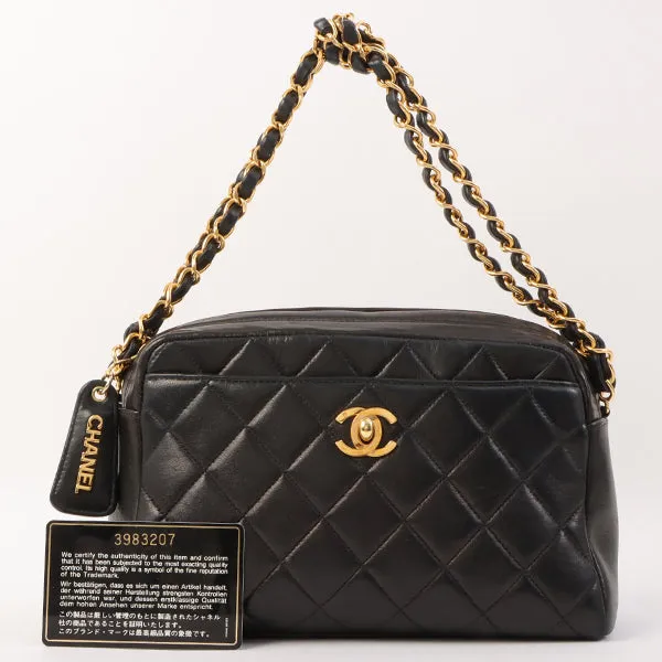 Chanel Around 1995 Made Trun-Lock Logo Charm Chain Bag Black