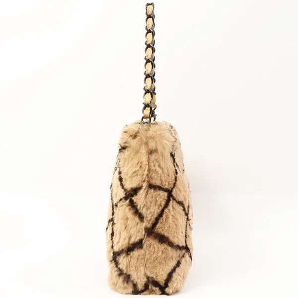 Chanel Around 2000 Made Lapin Fur Cc Mark Plate Chain Bag Beige