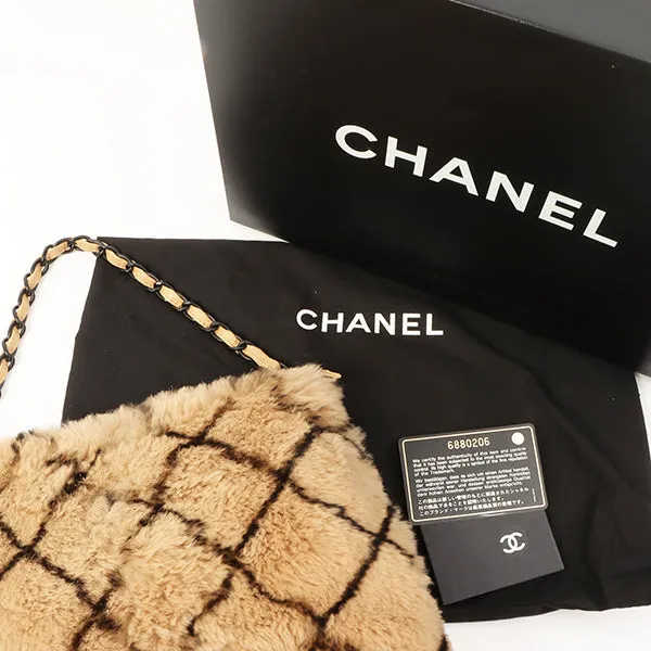 Chanel Around 2000 Made Lapin Fur Cc Mark Plate Chain Bag Beige