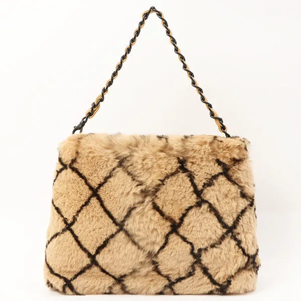 Chanel Around 2000 Made Lapin Fur Cc Mark Plate Chain Bag Beige