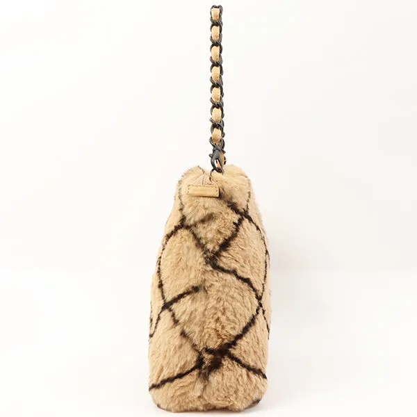Chanel Around 2000 Made Lapin Fur Cc Mark Plate Chain Bag Beige