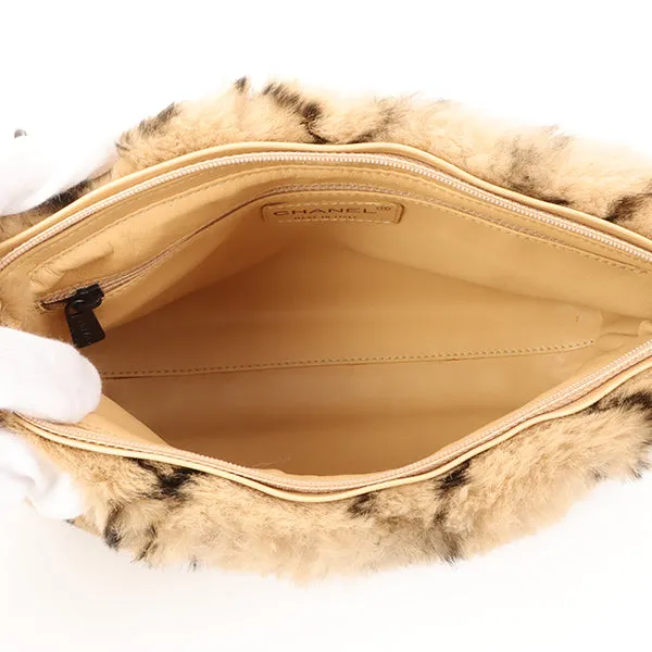 Chanel Around 2000 Made Lapin Fur Cc Mark Plate Chain Bag Beige