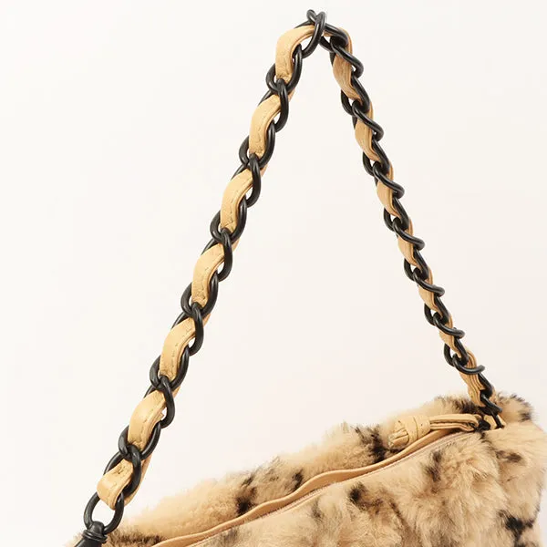Chanel Around 2000 Made Lapin Fur Cc Mark Plate Chain Bag Beige