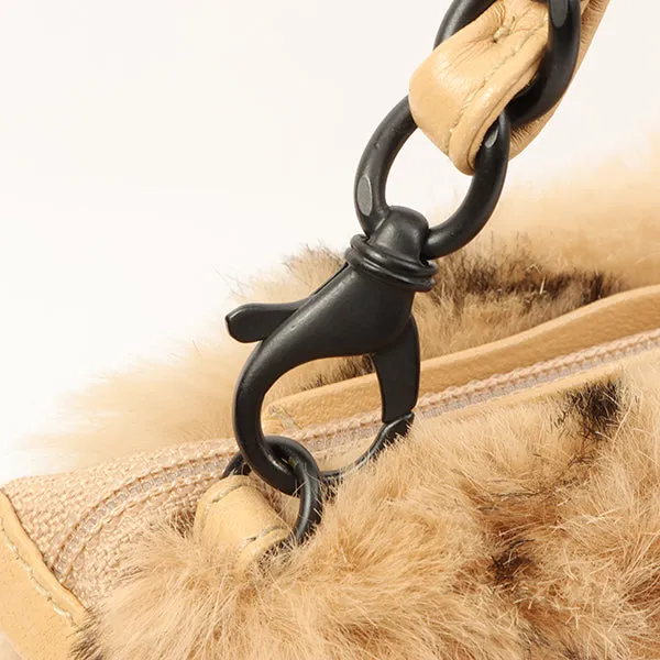 Chanel Around 2000 Made Lapin Fur Cc Mark Plate Chain Bag Beige