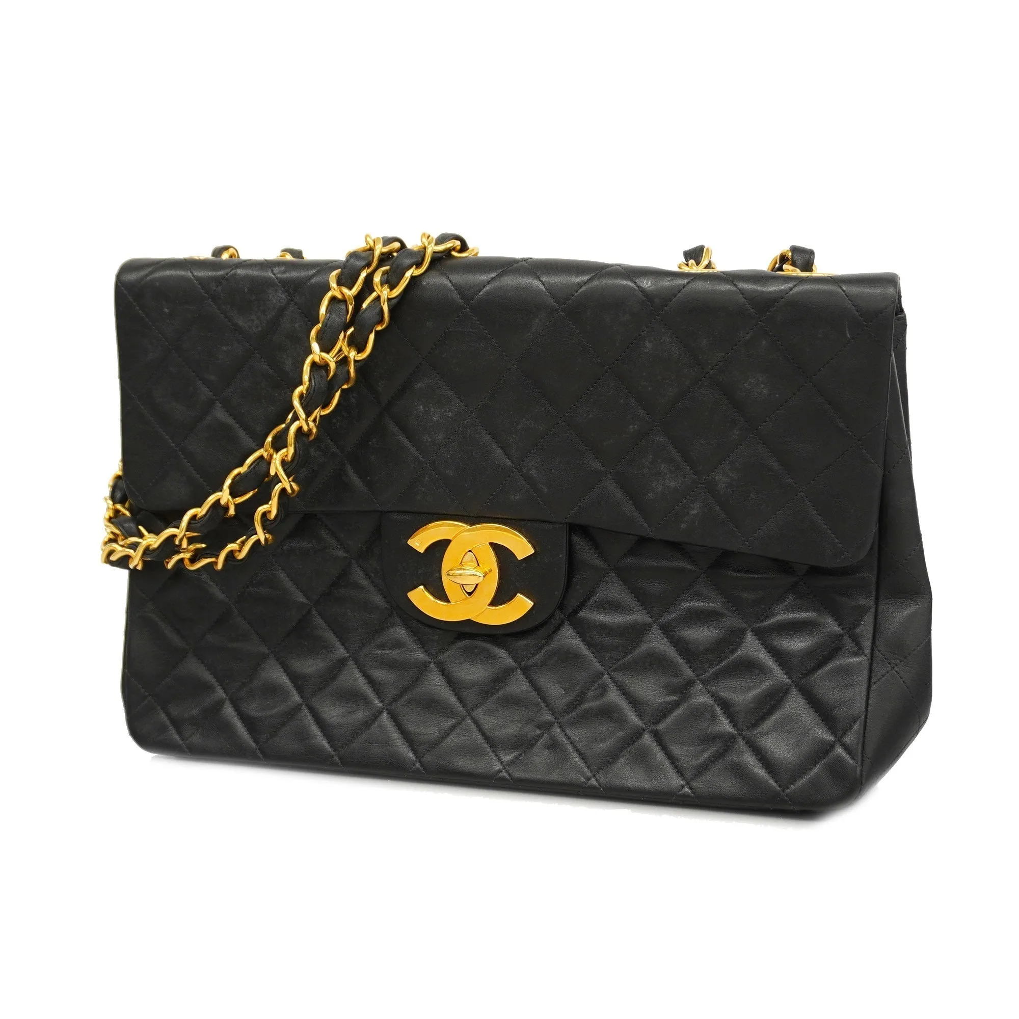 CHANEL   Matelasse Big Matelasse W Chain Women's Leather Shoulder Bag Black