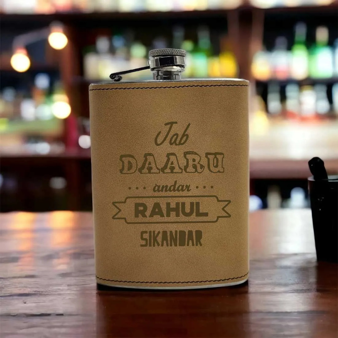 Faux Leather Hip Flask Personalised With Name Engraved Alcohol Flasks - Daaru