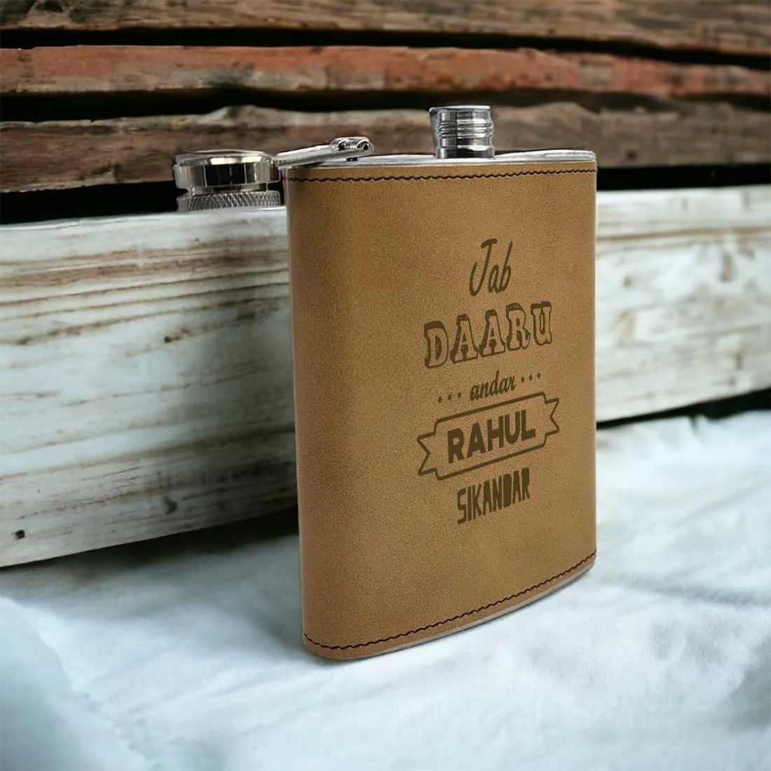 Faux Leather Hip Flask Personalised With Name Engraved Alcohol Flasks - Daaru