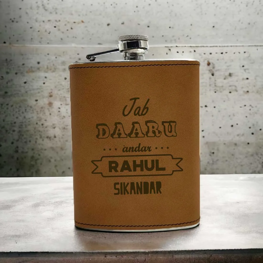 Faux Leather Hip Flask Personalised With Name Engraved Alcohol Flasks - Daaru