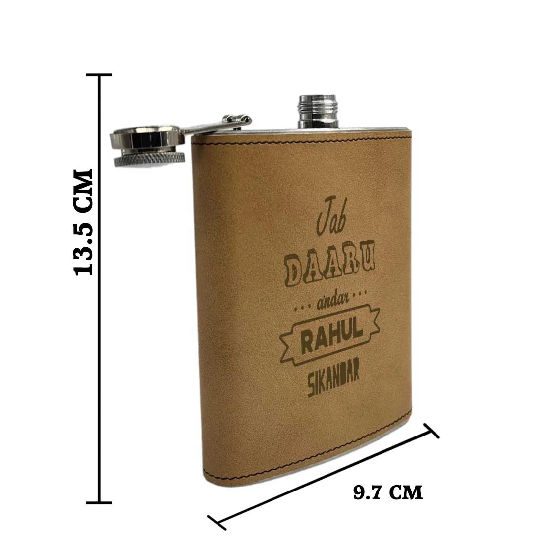 Faux Leather Hip Flask Personalised With Name Engraved Alcohol Flasks - Daaru