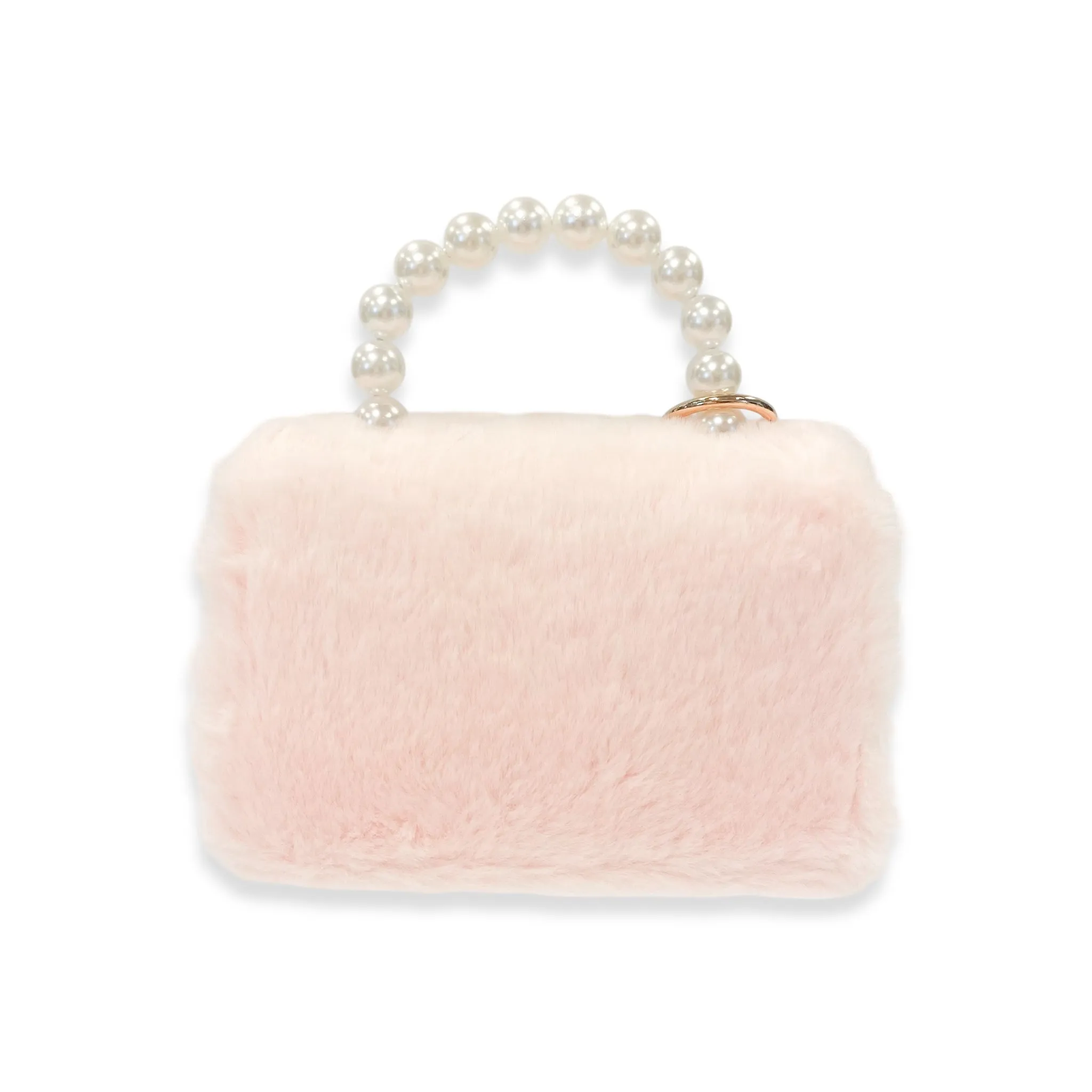 Furry Purse with Bow&Pearl Charm - Pink