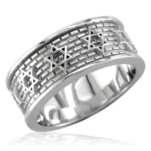 Jewish Star Of David And Brick Wall Ring In 14K Gold
