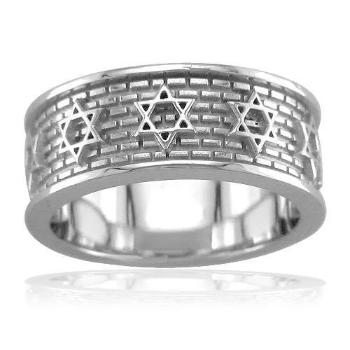 Jewish Star Of David And Brick Wall Ring In 14K Gold