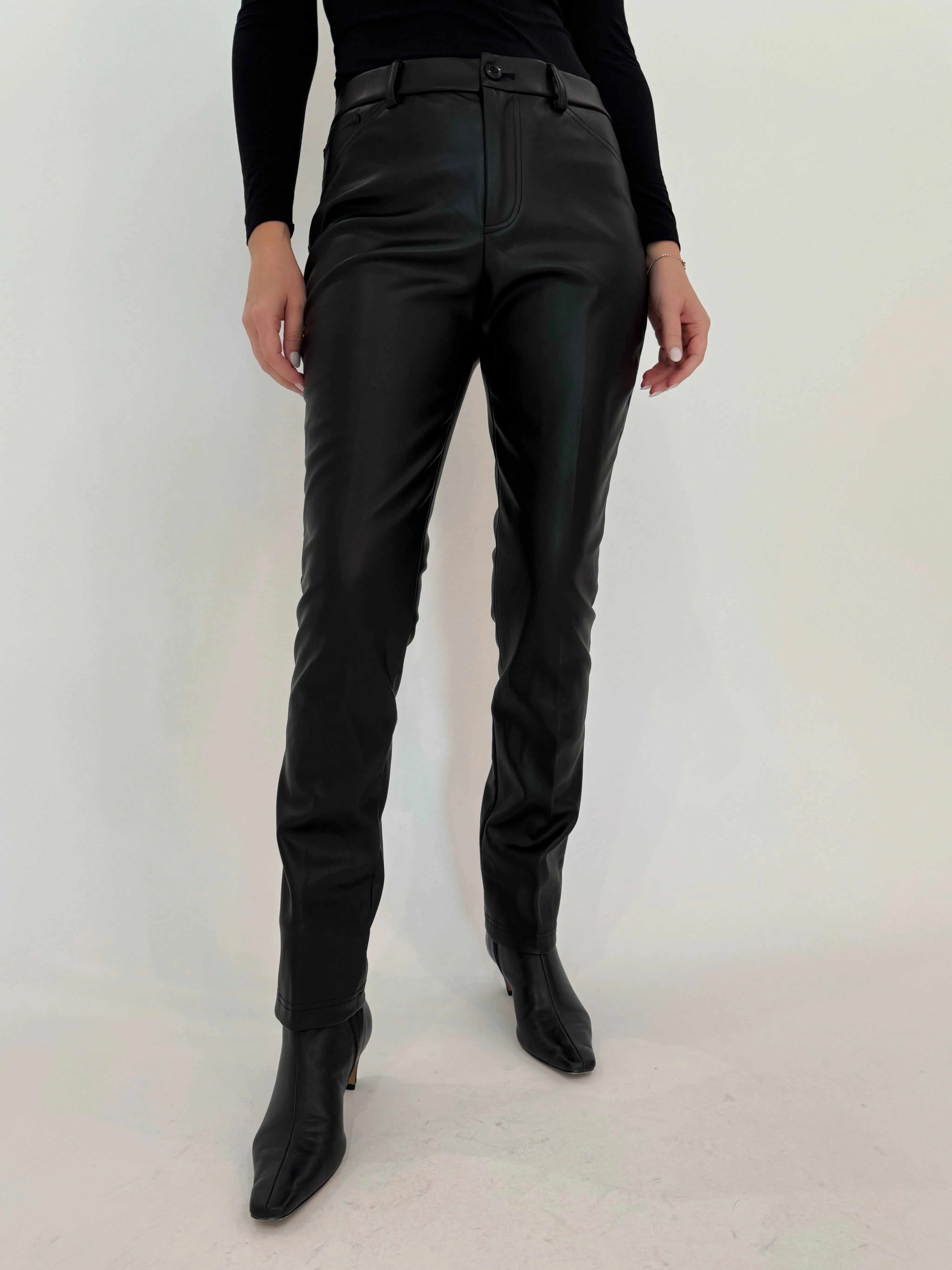 Jilian Faux Leather Slim Jeans - Black