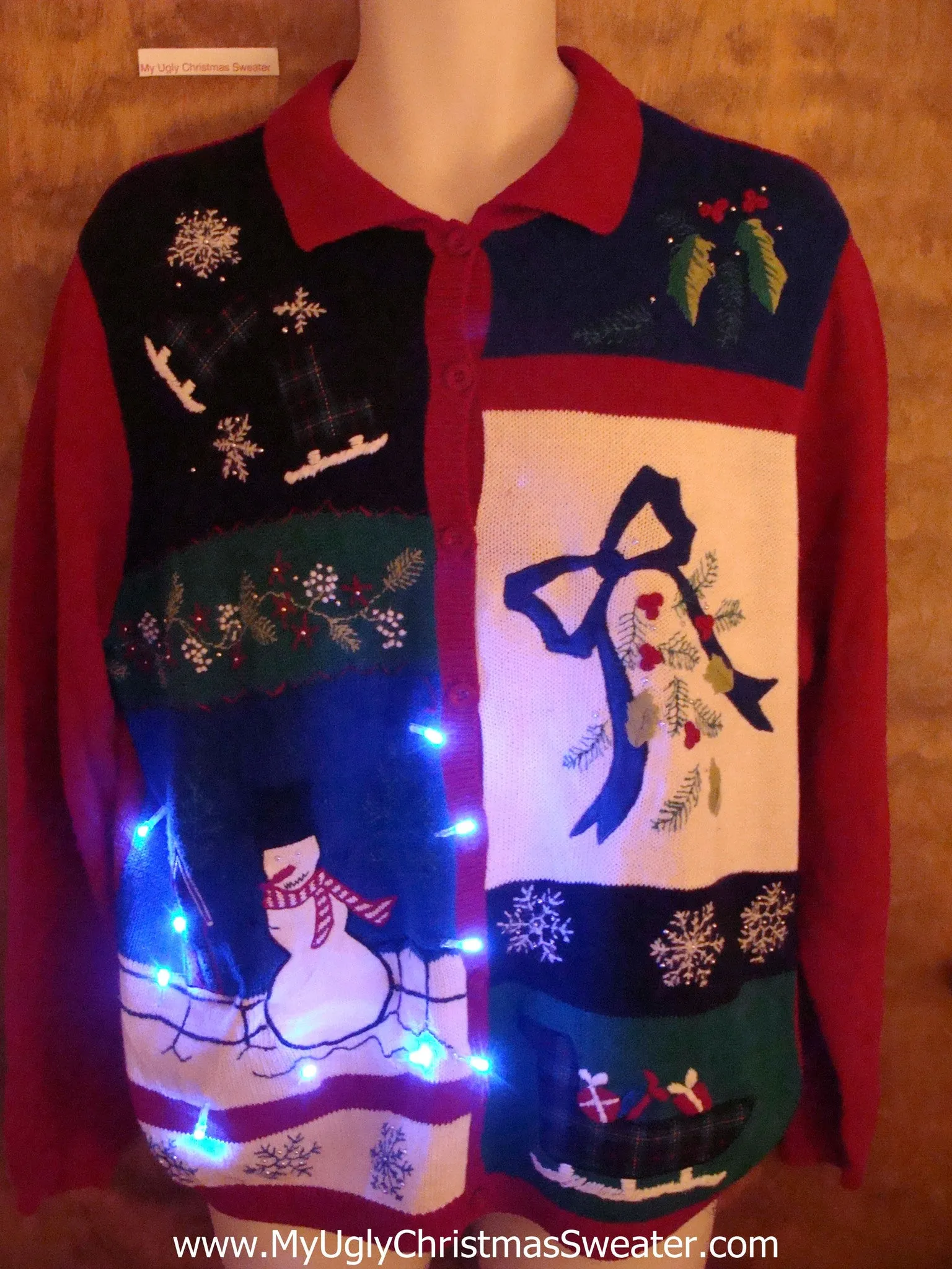 Light Up Uber Tacky Xmas Sweater with Snowman
