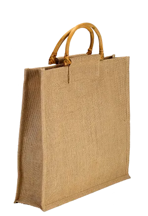 Natural Jute Bottle Bag with Bamboo Handles (35.5 x 41 x 10 cm)