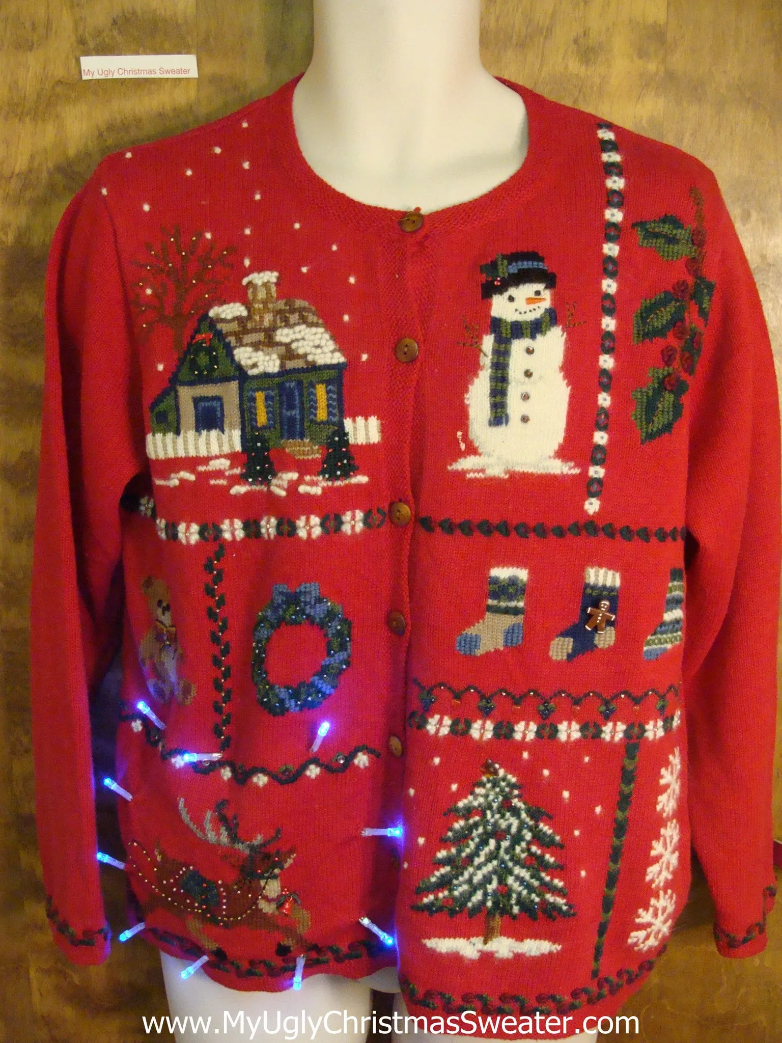 Red Cute Christmas Reindeer Sweater with Lights