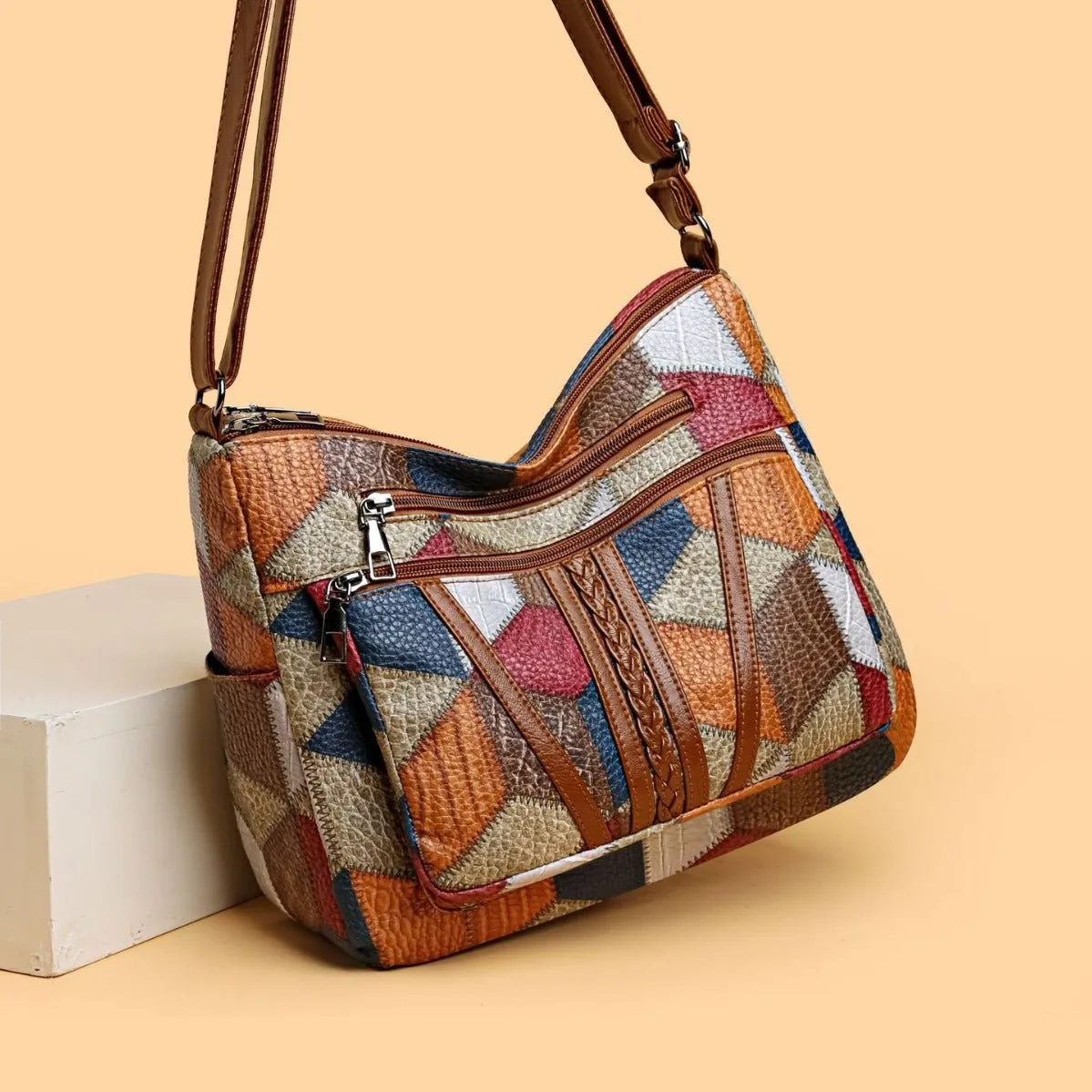 Women's Large Capacity Splicing Work Commuting Travelling Multi-pocket Crossbody Shoulder Bag