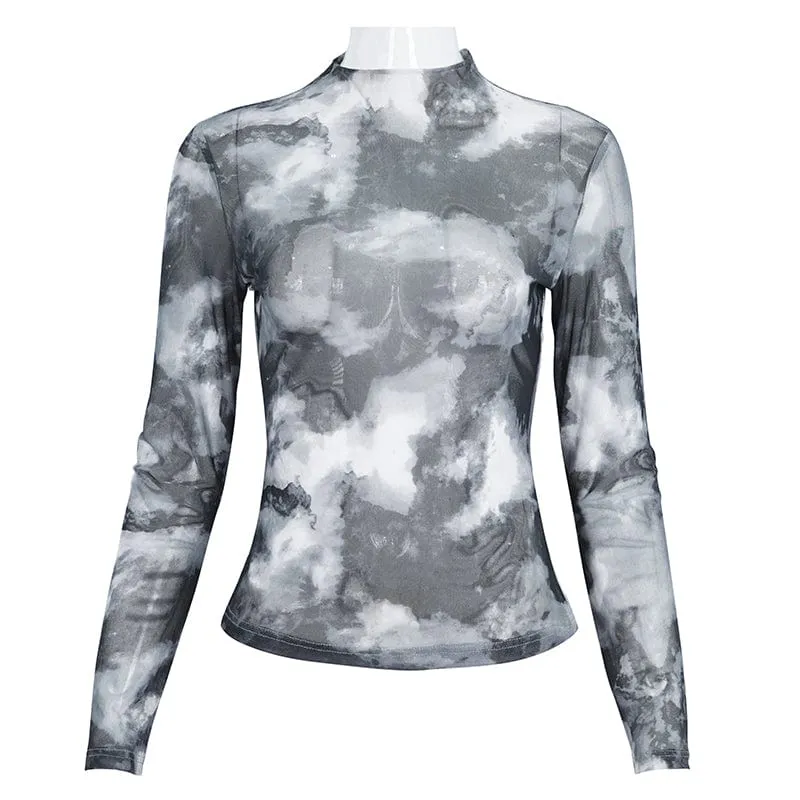 Women's Punk Tie-dyed Strappy Long Sleeved Shirt